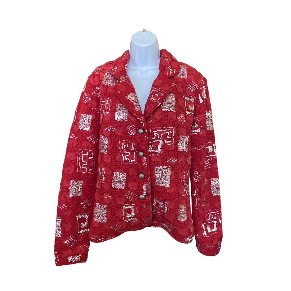 Vintage Tally Ho Red Crinkle Button Blazer S Y2K Vintage Asian Inspired Artsy